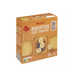 AUCHAN Biscottes saveur briochée sans huile de palme 2x18...